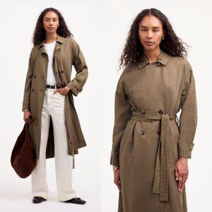 Madewell Belted Trench Coat in Drapey Twill in Dark Olive - Large